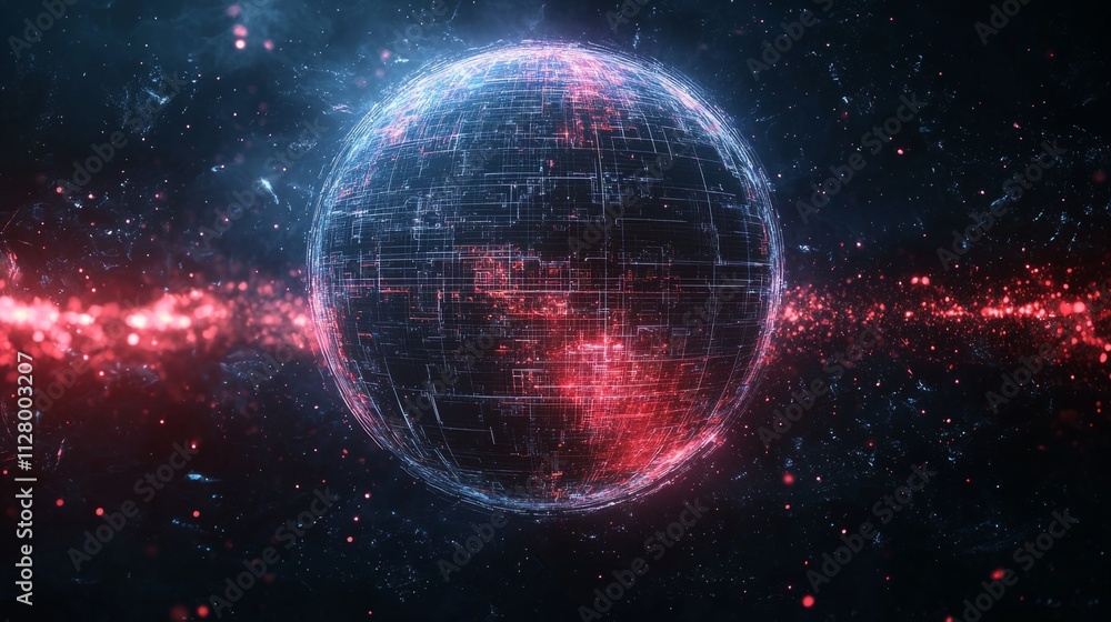 Poster a mesmerizing wireframe globe illuminates the darkness, with glowing lines spiraling outward, creati