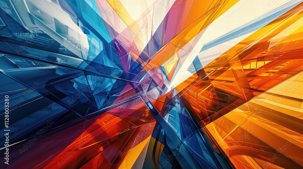 Poster abstract vibrant glass shapes with dynamic colorful patterns