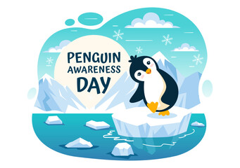 Penguin Awareness Day Vector Illustration on January 20, featuring Penguins and an Iceberg to Promote Animal Conservation in a Flat Background