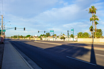 Bell road low traffic during early weekend morning in winter, Phoenix, Arizona