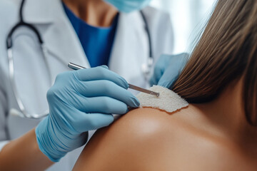 Close-Up of a Doctor Using a Scalpel to Treat a Woman
