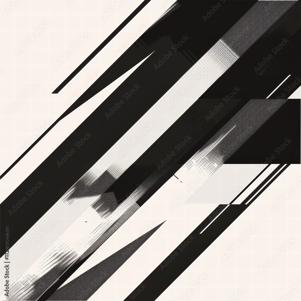 Poster abstract monochrome geometric shapes with dynamic striped patterns