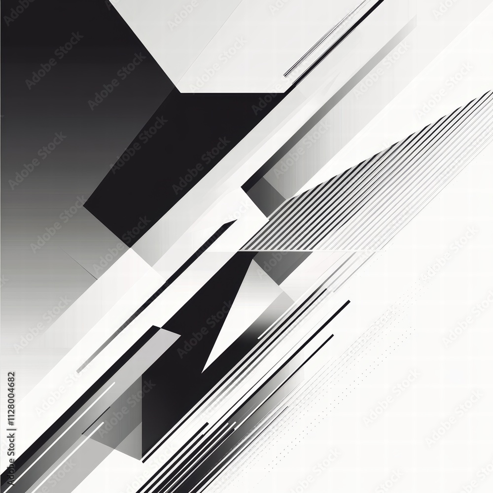 Poster abstract black and white geometry with dynamic lines and shapes