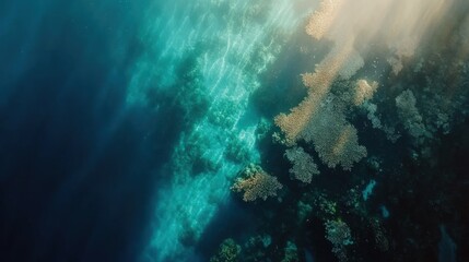 Fototapeta premium Here's a 10-word description of the image: Sunlit coral reef,