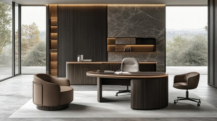 Fototapeta premium Modern Executive Office With Luxurious Furniture And Panoramic View