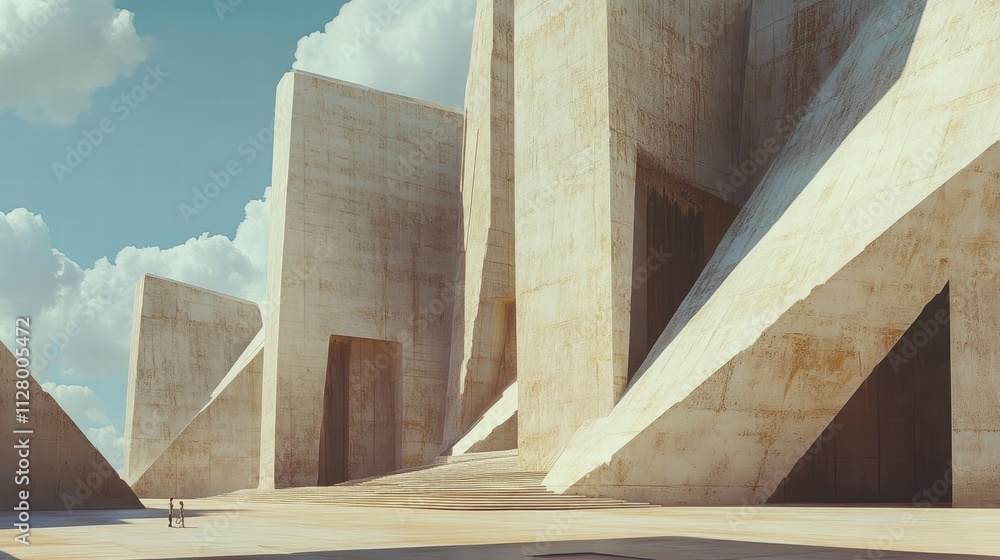 Poster futuristic minimalist architecture with geometric shapes and structures