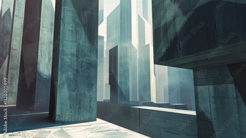 Poster abstract architectural structures in a futuristic urban environment