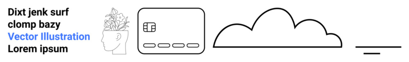 Potted plant head, app interface with buttons, cloud shape, and horizontal lines in minimalist style. Ideal for modern design, tech interfaces, cloud computing, digital organization, clean