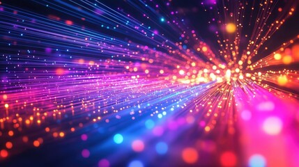 Fototapeta premium A vibrant explosion of colorful lights radiating in dynamic patterns, creating a mesmerizing visual effect with depth and movement.