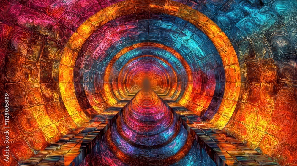 Poster Abstract Colorful Tunnel with Light Reflections and Patterns