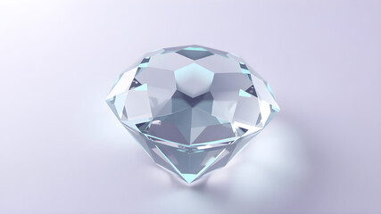 A 3D render of a translucent glass diamond icon, with glowing pastel green edges, floating on a smooth lavender surface, ultra-detailed in 8K