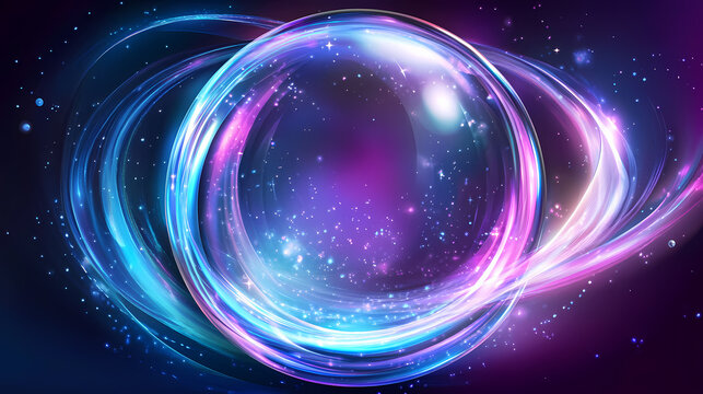 Vivid abstract background with swirl trail effect frame, mystical portal, bright sphere lens. Illusory. Illustration