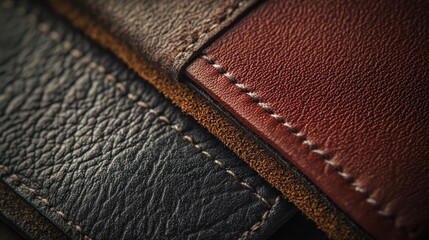Close-Up of Textured Leather with Rich Colors and Detailed Stitching