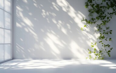 Soft Shadows from Leaves in Minimalistic Design on White Surface Natural Lighting