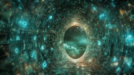 Futuristic Digital Tunnel Leading To Space