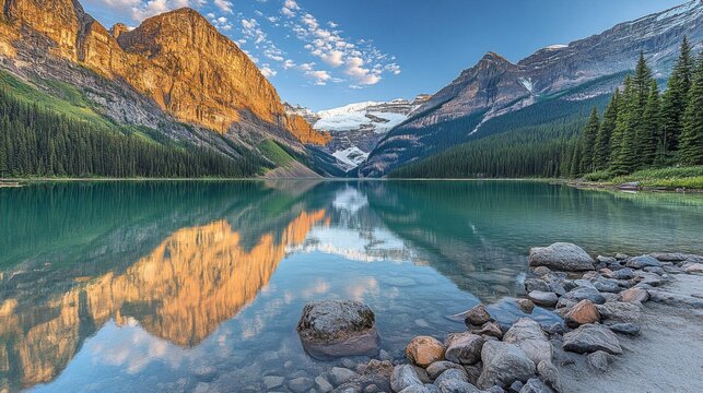 Majestic Mountain Lake Reflecting Golden Sunrise