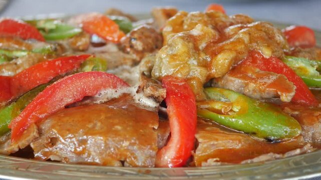 iskender Doner Kebab with butter, tomato sauce and yoghurt, Turkish Traditional meal
