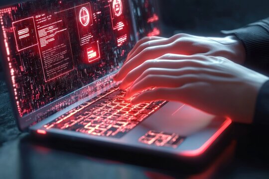 Confidential Document Security in a Cyberpunk Workspace with Holographic Interfaces and Laptop Usage