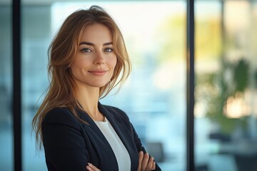 Confident 45 Year Old Businesswoman Smiling in Modern Office Portrait of Happy Latin Female Executive Manager Arms Crossed