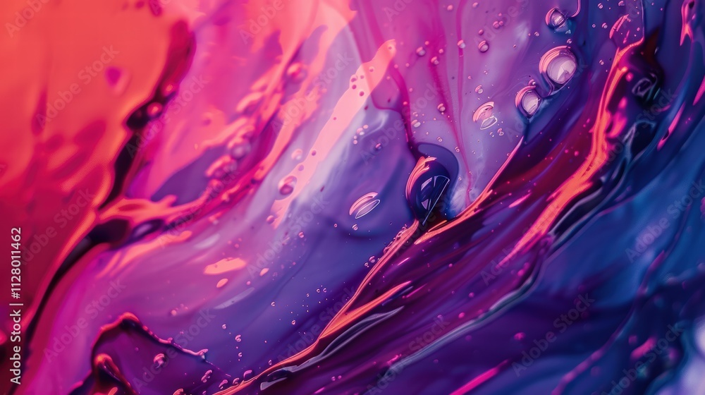 Poster abstract colorful liquid with bubbles and flowing patterns