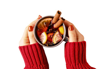 PNG, Mulled wine, drink in a glass with ingredients, isolated on white background