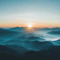 Fototapeta premium Serene mountain landscape at sunrise with misty valleys and peaks