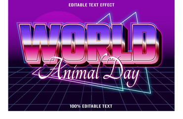 World Animal Day editable text effect 3d emboss 80's style
