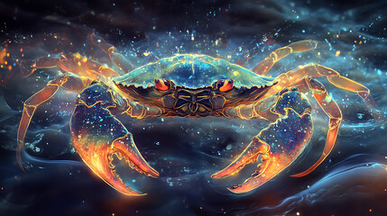 artistic representation of Cancer crab with vibrant colors and details