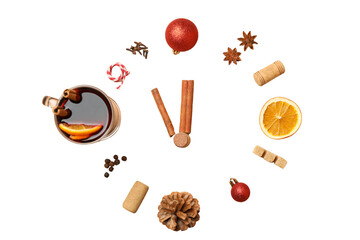 PNG, Mulled wine, spicy ingredients for drink, isolated on white background