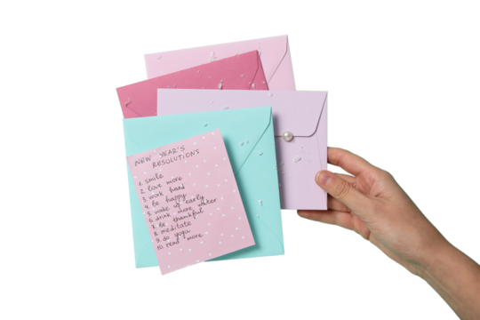 PNG, new year's resolutions, notebook with new year's decor, isolated on white background.