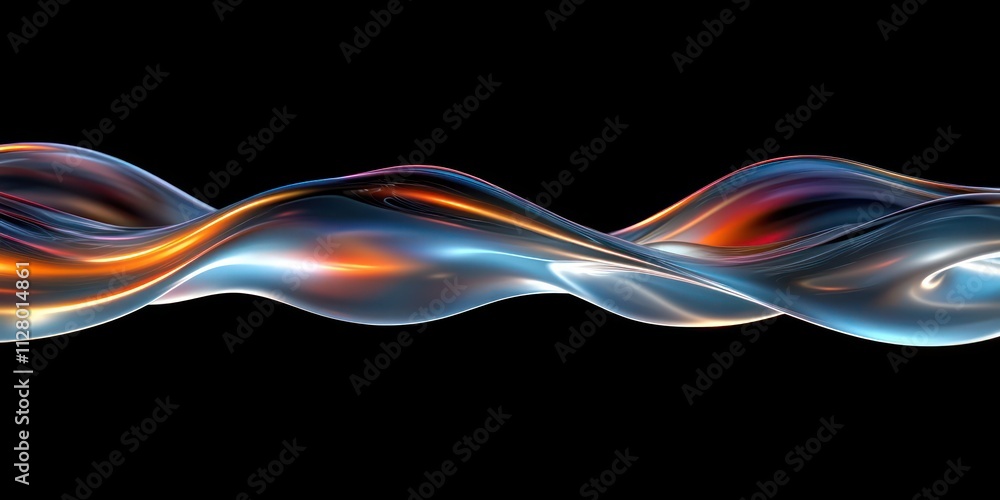 Poster fluid abstract design with metallic sheen and smooth curves on black background
