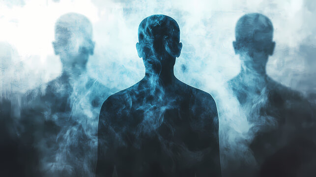 Mysterious phantom figure on enchanting lucid background. Illusory. Illustration