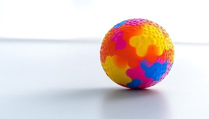 Brightly colored squeaky ball for dogs isolated on a clean white surface realistic texture and light reflections
