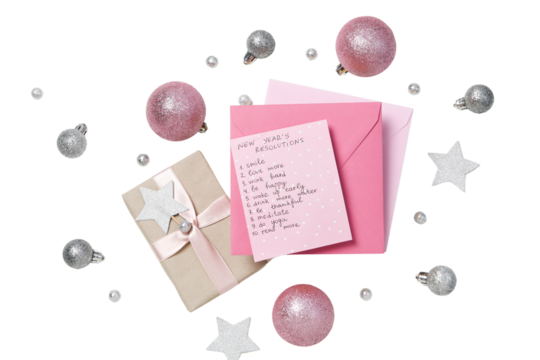 PNG, new year's resolutions, notebook with new year's decor, isolated on white background.