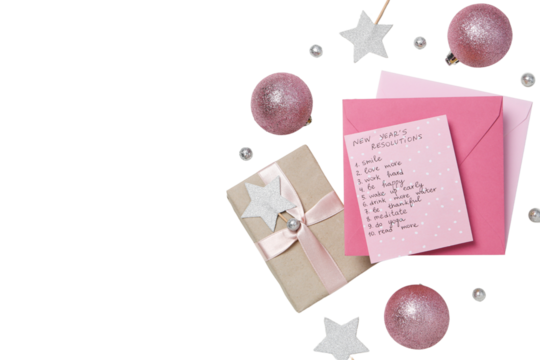 PNG, new year's resolutions, notebook with new year's decor, isolated on white background.