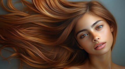 Obraz premium Beautiful Black Woman with Flowing Hair in Studio Portrait for Hair Care Promotion