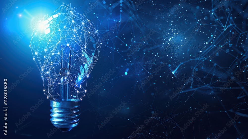 Poster illuminated networked lightbulb symbolizing innovation and connection