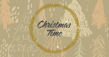 Image of snow falling over christmas time text