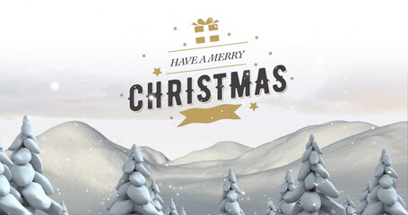 Image of merry christmas text over snow falling