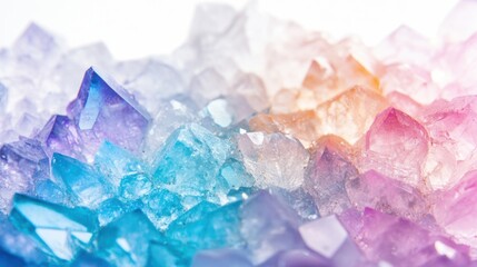 Fototapeta premium Brightly colored crystal formations create a stunning display against a white background, highlighting their intricate textures and natural beauty