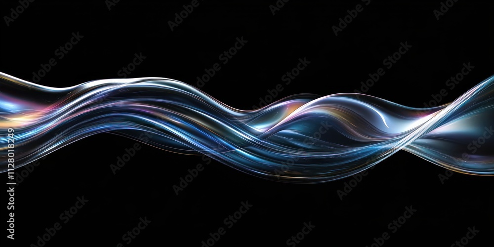 Poster liquid metal abstract design smooth wavy iridescent shape on black background 3d render