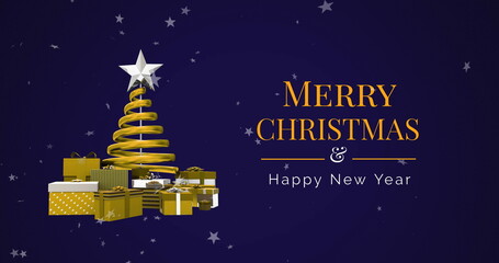 Image of merry christmas text over christmas tree