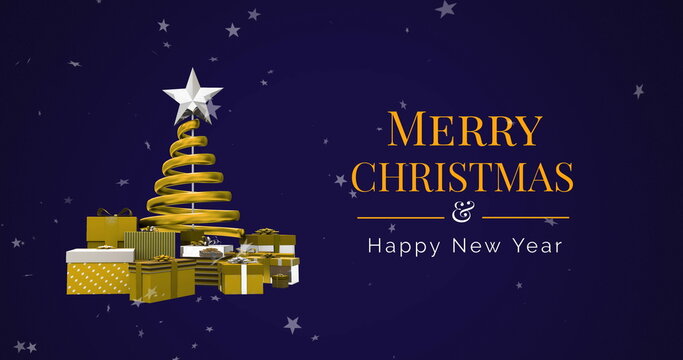 Image of merry christmas text over christmas tree