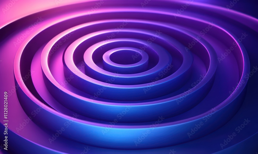 Poster abstract minimalist concentric circles 3d render in blue and purple gradient