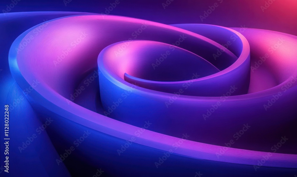 Poster futuristic abstract minimalist design with spiraling curves in deep blue and violet