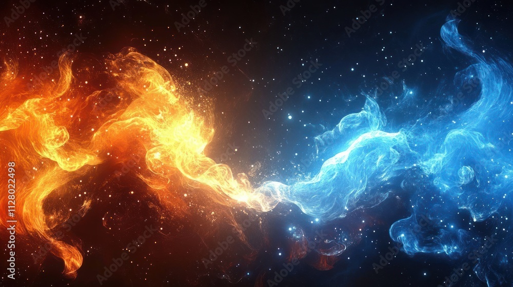 Poster swirling flames and ice abstract background generative ai