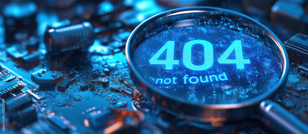 Poster 404 error message displayed on digital circuit board background