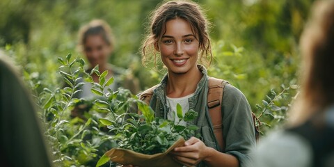Herb Workshop with Medicinal Plants Outdoors with Group Smiling and Learning in Nature