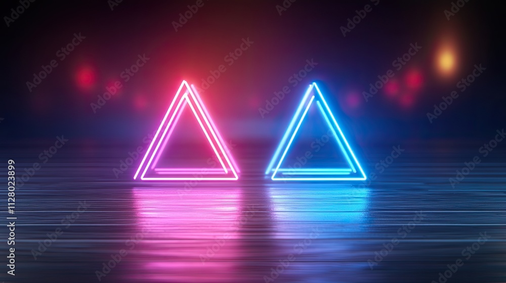 Poster dynamic neon triangles illuminating a futuristic scene abstract art digital environment vibrant colo