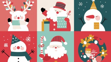 Whimsical Christmas Celebration: Festive Cartoon Illustrations